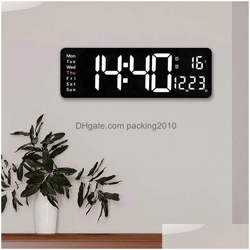 led large display wall alarm clocks remote control temp date week display power off memory table clock wall-mounted dual alarms