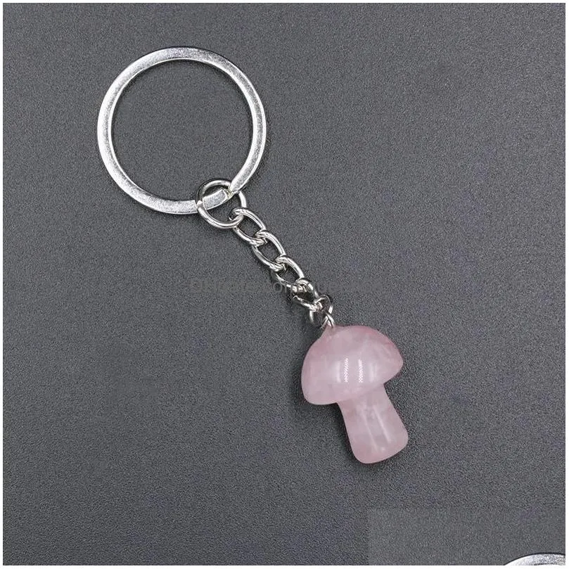 hot mushroom statue key rings chains natural stone carved charms keychains healing crystal keyrings for women men