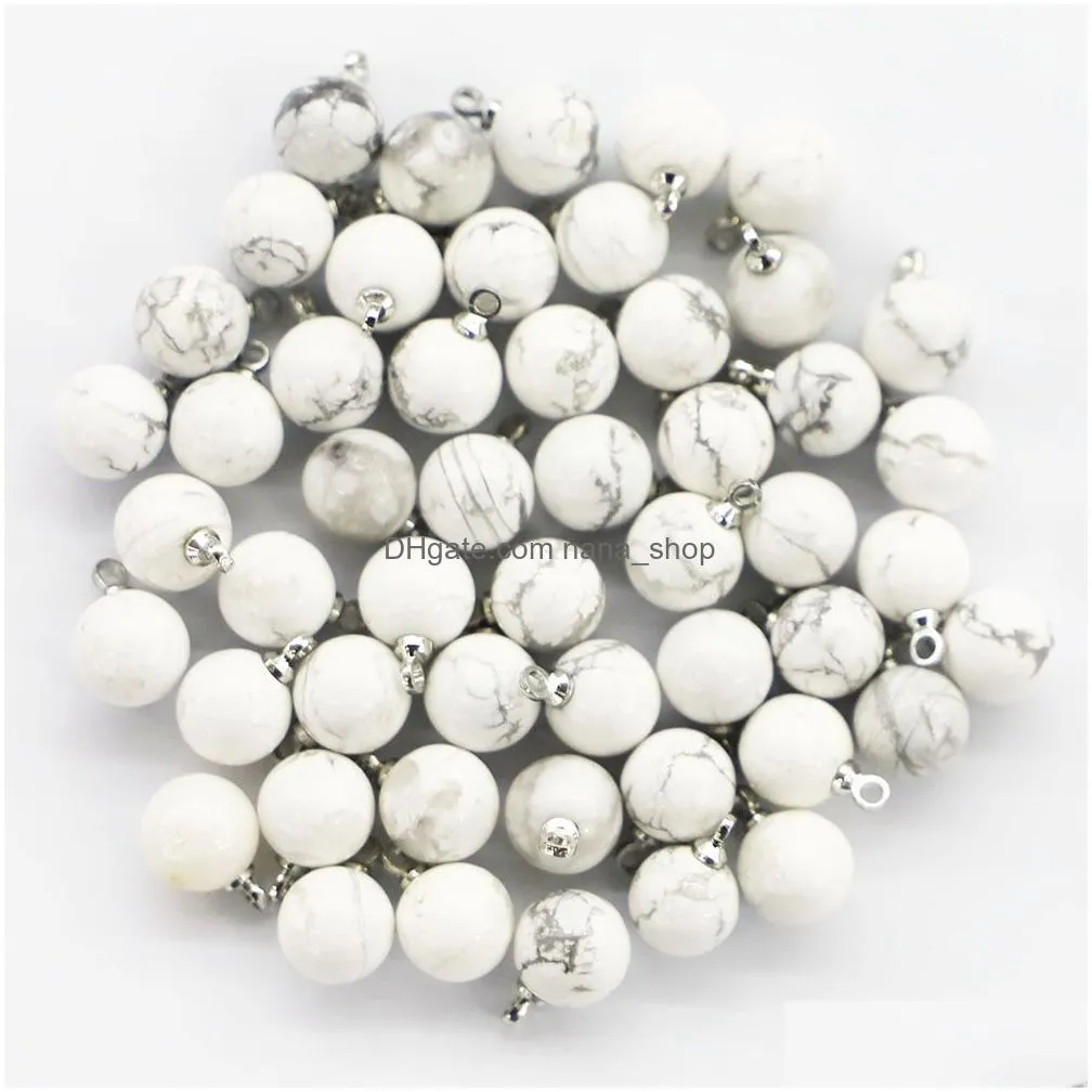 8mm 10mm 12mm natural stone multicolor ball shape charms silver for necklace earrings pendant diy fashion jewelry making