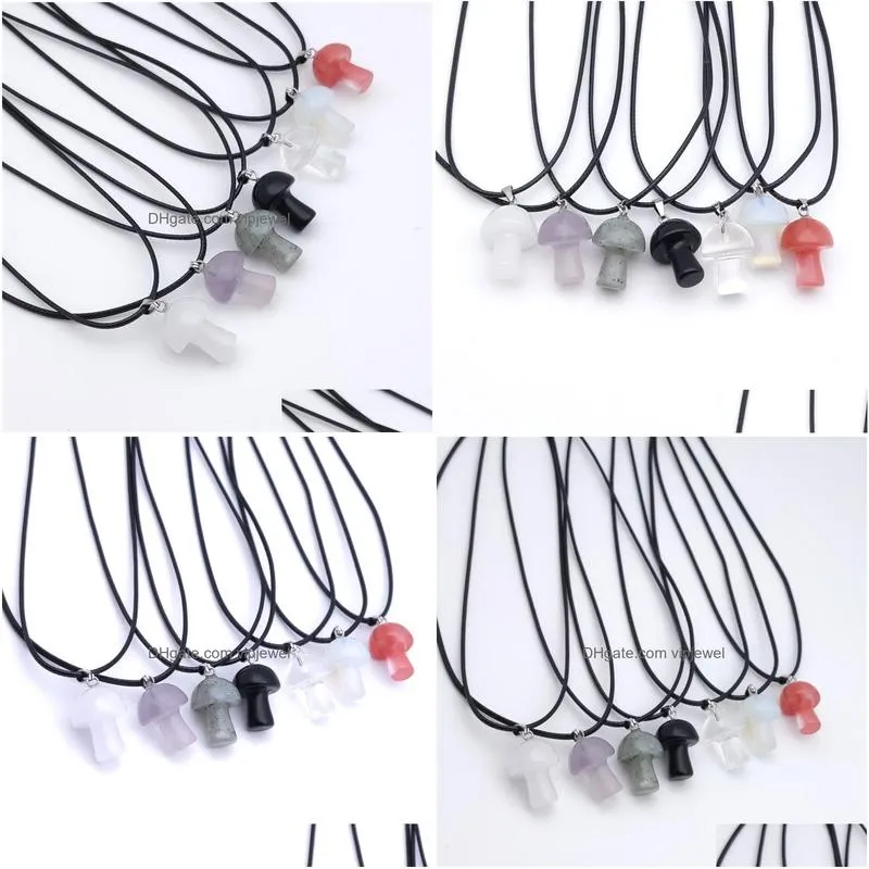 20mm mushroom statue glass stone carving pendant reiki healing polishing rope necklace for women jewelry wholesale