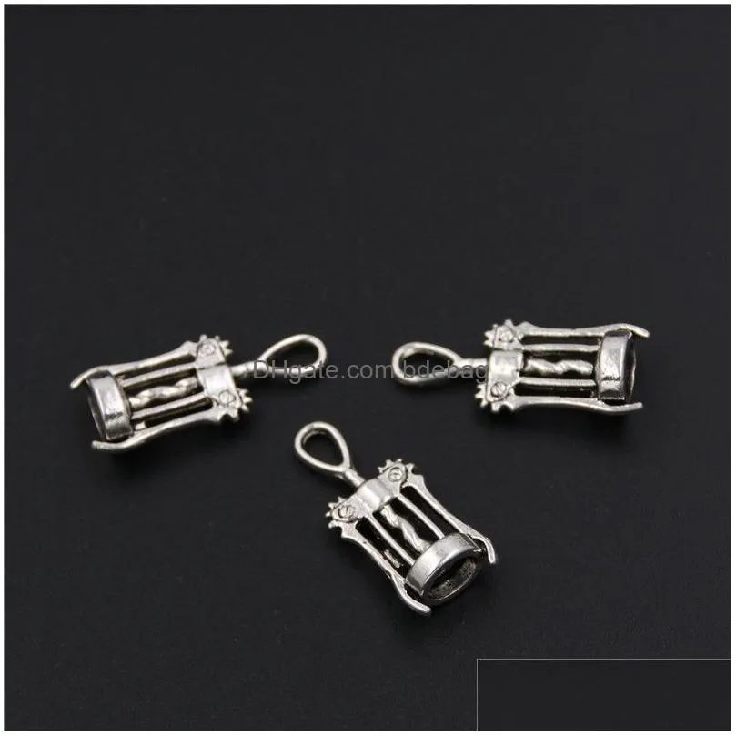 wine corkscrew opener charms 100pcs/lot antique silver pendants jewelry diy fit necklace bracelets creative opener tools