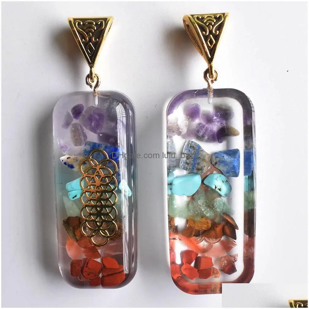 retro colorful chakra natural stone charms amethyst lapis lazuli 7 colors stones pillar pendants wholesale diy necklace 71mmx10mm
