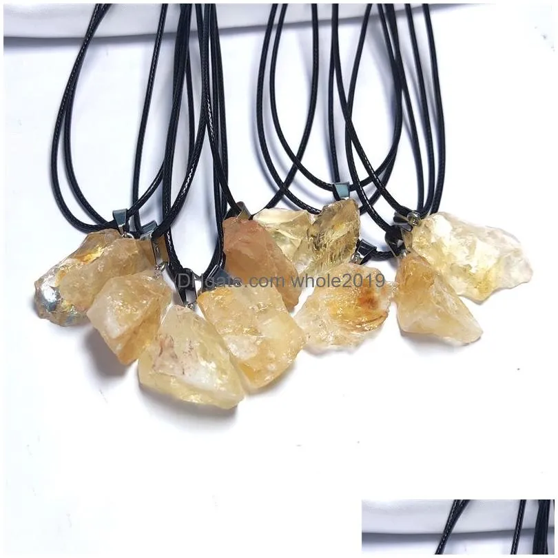 natural raw mineral stone pendant amethysts yellow citrine crystal necklace wholesale