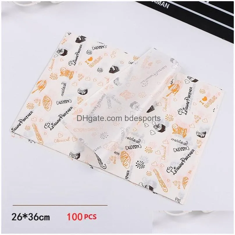 100 pcs oil-proof paper bread sandwich hamburger fries wrapping baking paper fast food wrapping paper 26x36cm
