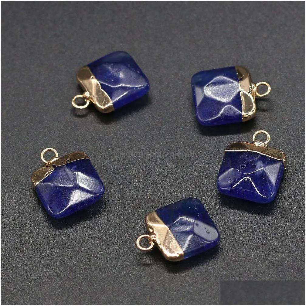 delicate natural stone charms square rose quartz lapis lazuli turquoise opal pendant diy for bracelet necklace earrings jewelry making