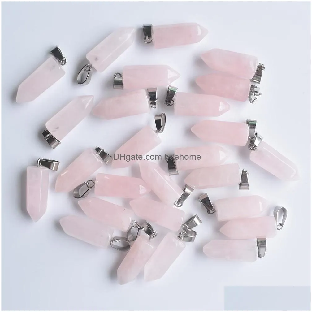 rose quartz hexagonal pillar natural stone charms chakra healing pendant diy necklace earrings jewelry making