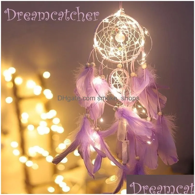 dream catcher with night light feathers light portable handmade night light wall hanging decoration room home decor