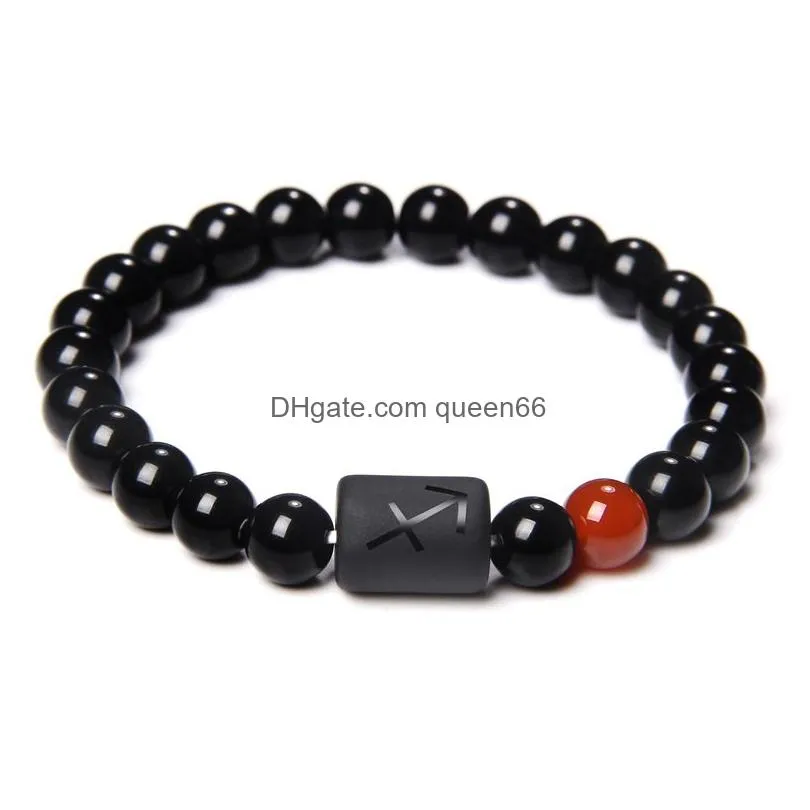 8mm black colorful stone beads 12 constellation couple strands bracelet men bracelets for women pulseras masculina hombre man mens
