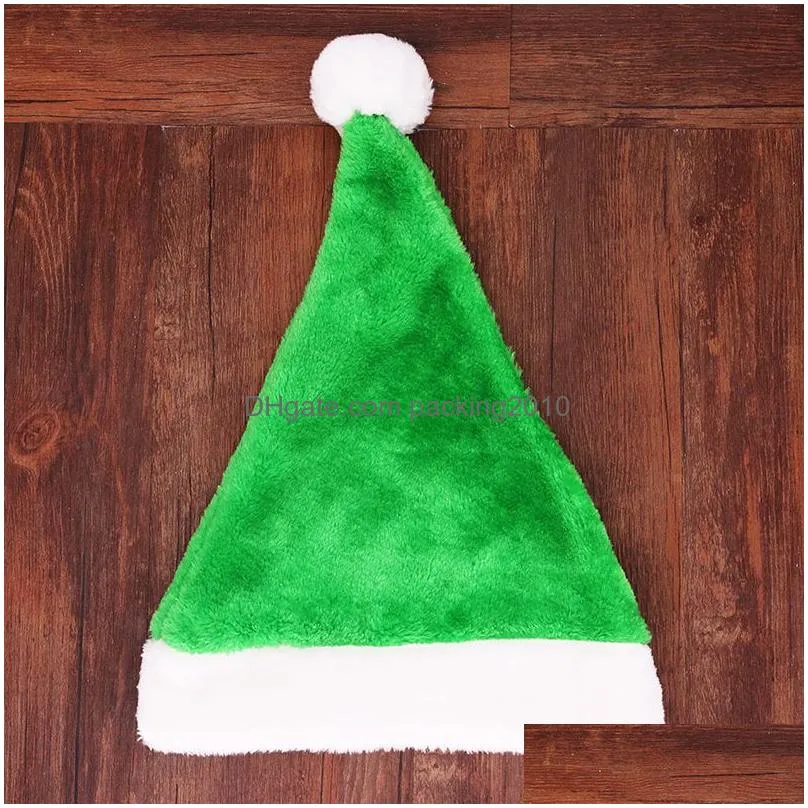 christmas elf hat short plush colored red pink green blue xmas santa claus hats for adult