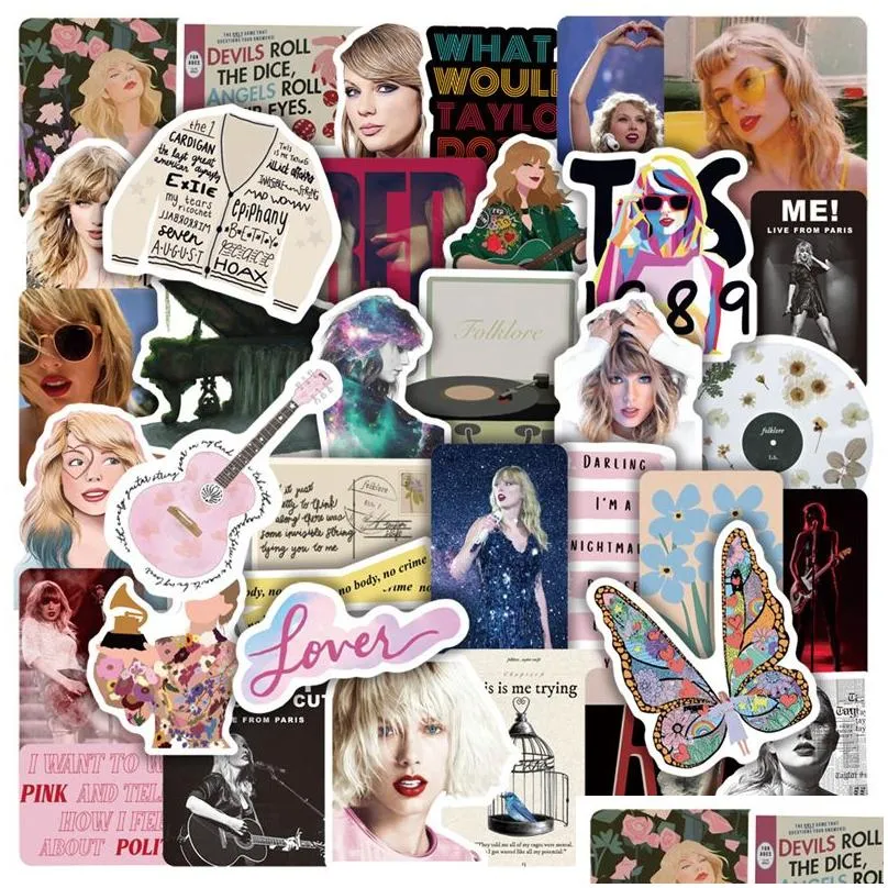 50pcs taylor alison swift stickers folklore evermore graffiti kids toy skateboard car motorcycle bicycle sticker decals wholesale