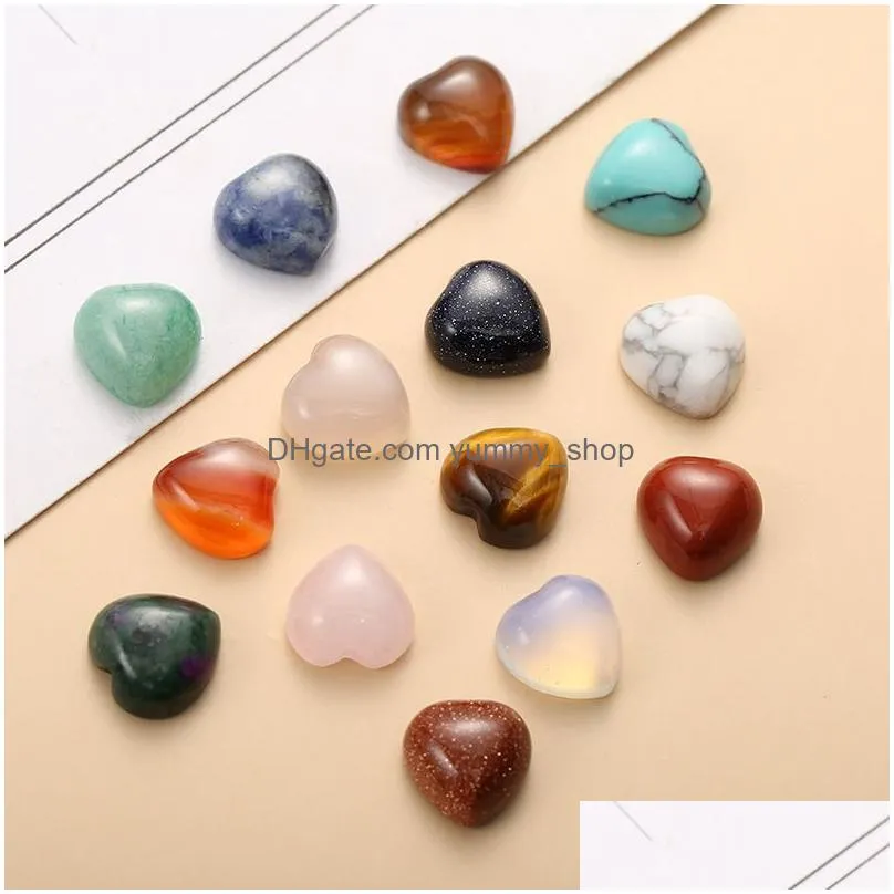 10mm heart natural crystal stone cabochon loose beads opal rose quartz turquoise stones face healing crystal necklace ring earrrings jewelry