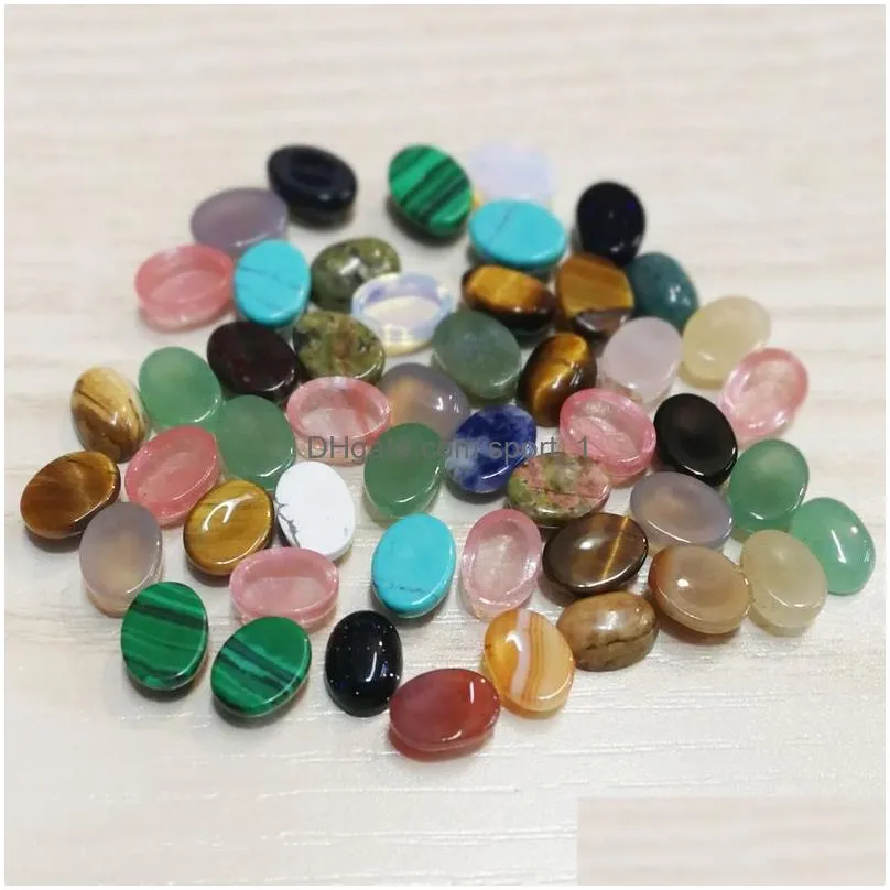 6x8mm natural stone oval cabochon loose beads rose quartz turquoise stones face for reiki healing crystal ornaments necklace ring earrrings jewelry