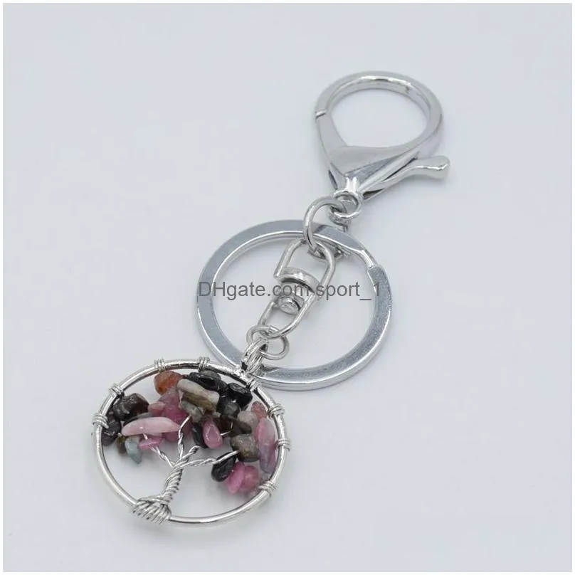 natural crystal stone key ring tree of life pendant handmade keychains key holder for women girl car bags accessories