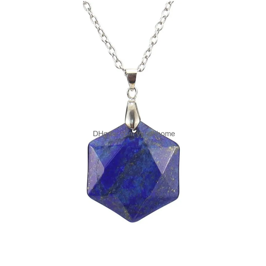 faceted hexagram shape natural stone pendant sweater chain necklace healing reiki wholesale