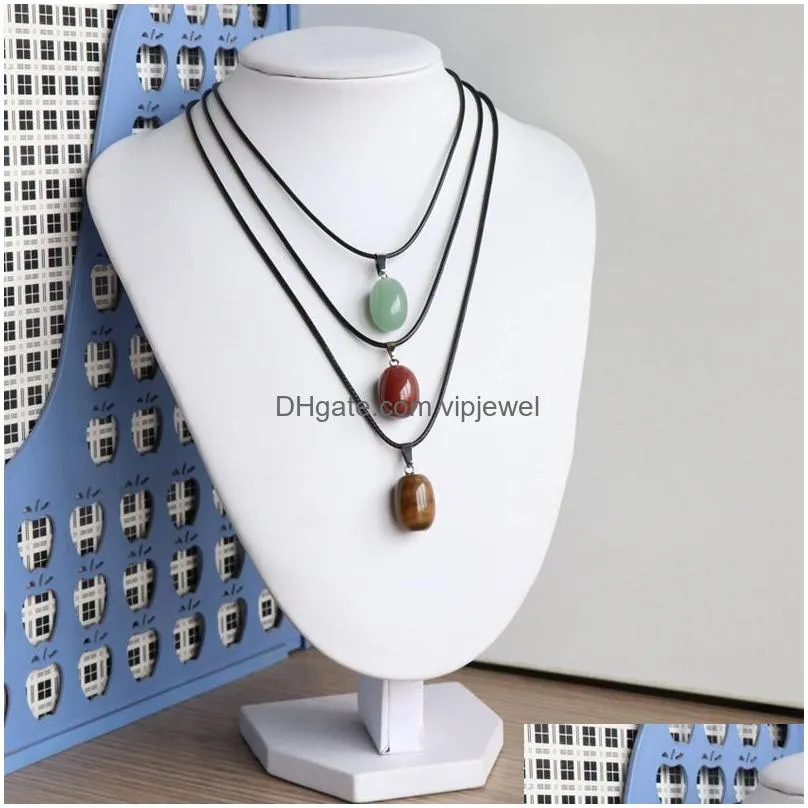 natural stone irregular oval egg shape pendant necklace lots quartz healing crystal rope chain collar for women fashion jewelry