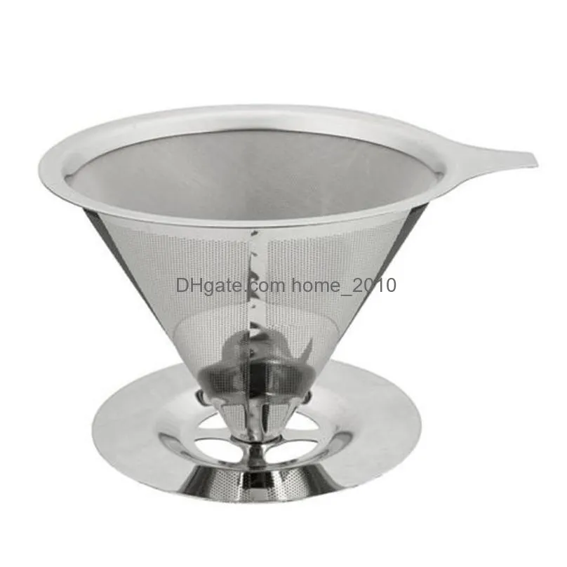 cone shaped stainless steel coffee dripper double layer mesh filter basket reusable cone shaped coffee filter