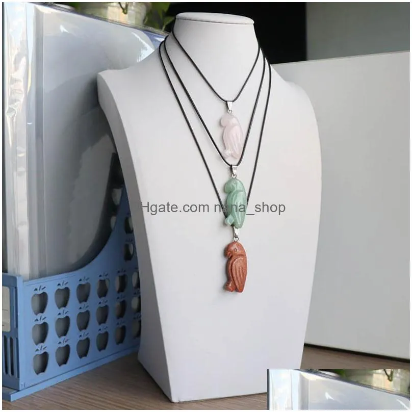natural crystal semi-precious stone bird shape pendant necklace rose lots quartz healing crystals rope chain collar for women fashion