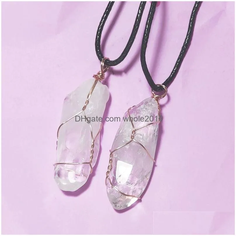 natural stone wire winding necklace irregular rock white crystal quartz pendant necklaces for women jewelry gift