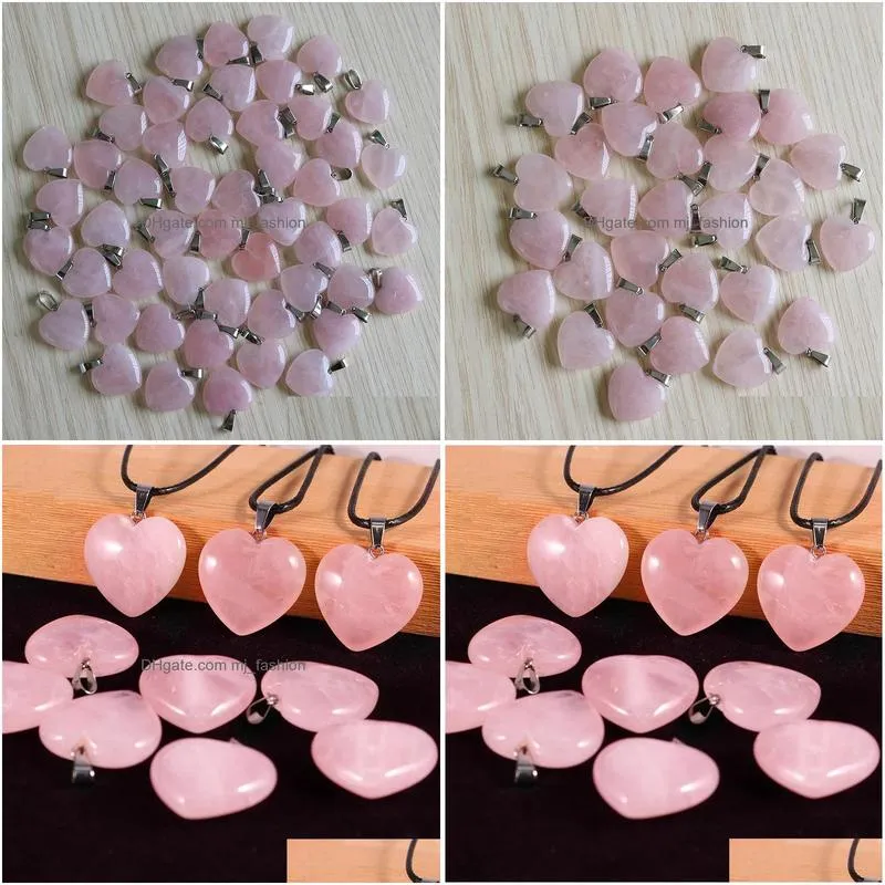 fashion heart rose quartz crystal pendant reiki healing crystal chakra pendants necklace for women jewelry wholesale