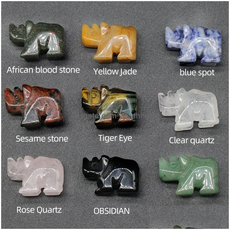 1 inch little rhinoceros carved stone rose quartz carving crystal healing decoration animal ornaments microlandschaft crafts