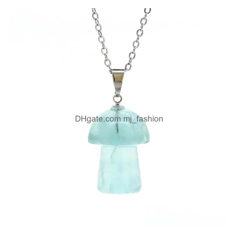 fashion mushroom statue natural stone carving pendant reiki healing polishing gem necklace for women jewelry wholesale