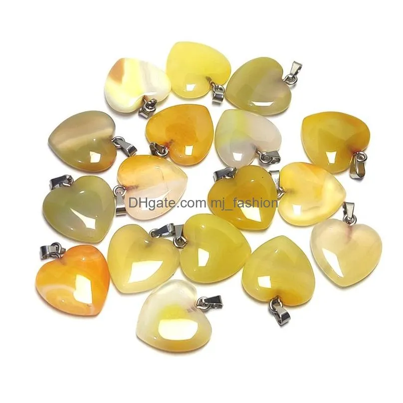 natural stone stripe agate heart shape charm pendant crystal healing gemstone earring necklace for jewelry making