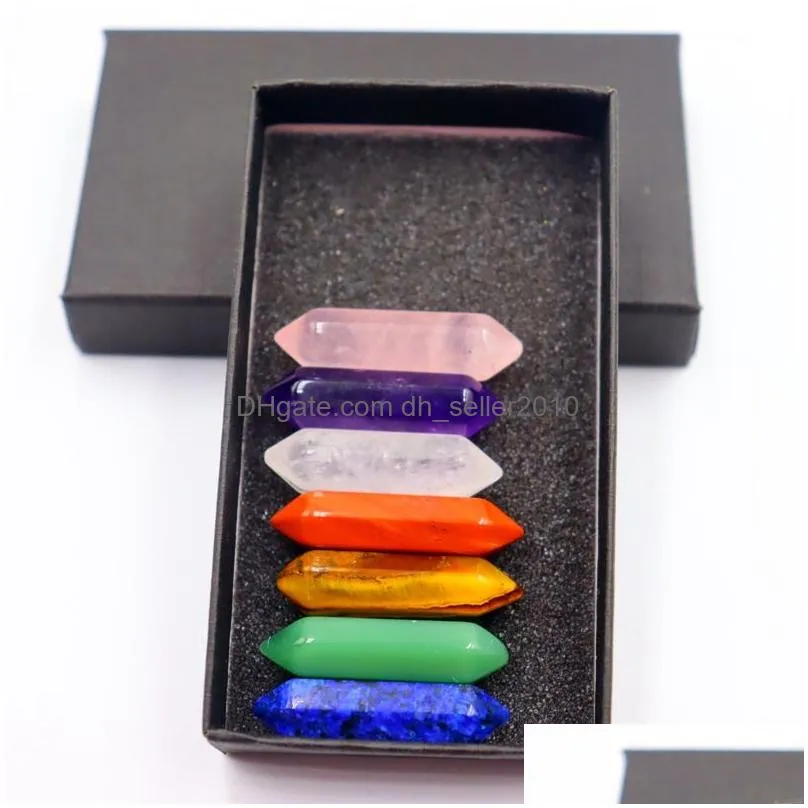 7 chakra box set reiki natural stone crystal stones polishing amethyst rose quartz yoga energy bead chakra healing decoration 8x32mm