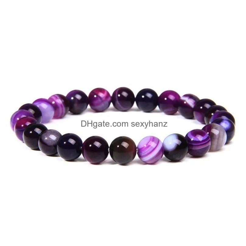 colors 8mm natural stone strand bracelets for women elasticity fluorite agate yoga bangle men jewelry