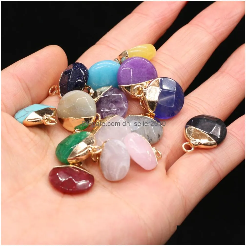 delicate natural stone charms round rose quartz lapis lazuli turquoise opal pendant diy for bracelet necklace earrings jewelry making