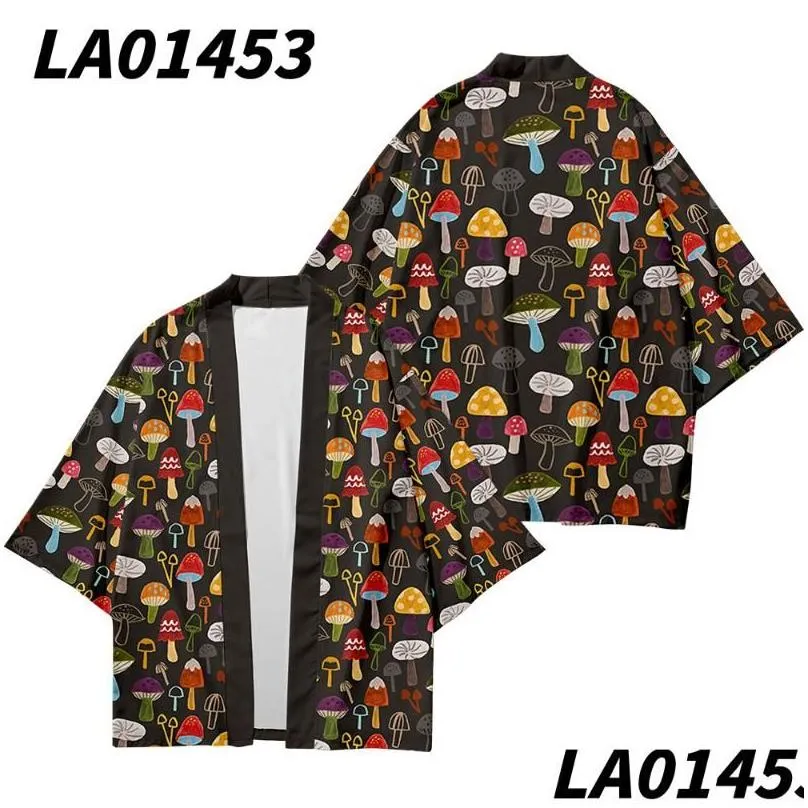 ethnic clothing mushroom print beach fashion japanese kimono 2023 plus size 5xl 6xl robe cardigan men shirts yukata haori womens