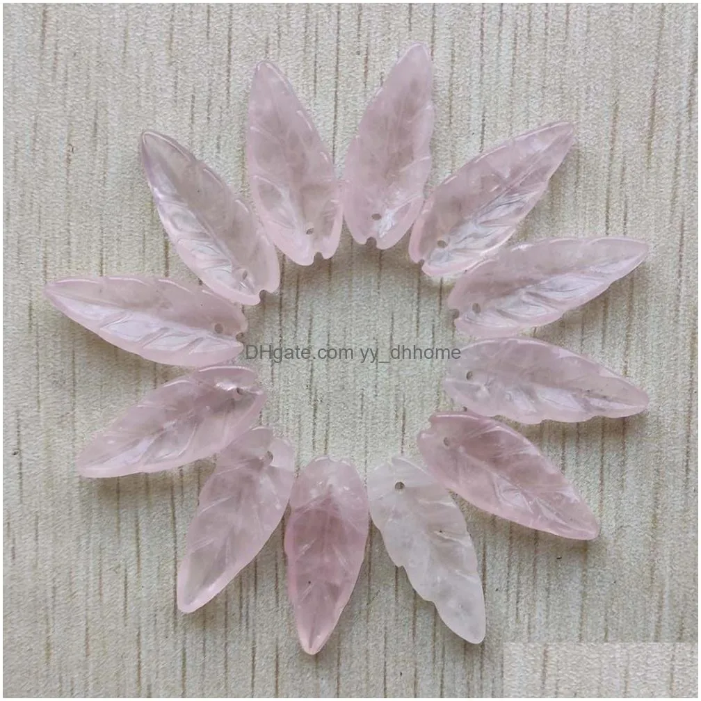 natural stone charms yellow red onyx green aventurine rose quatz carved leaf pendants for jewelry making accessories wholesale