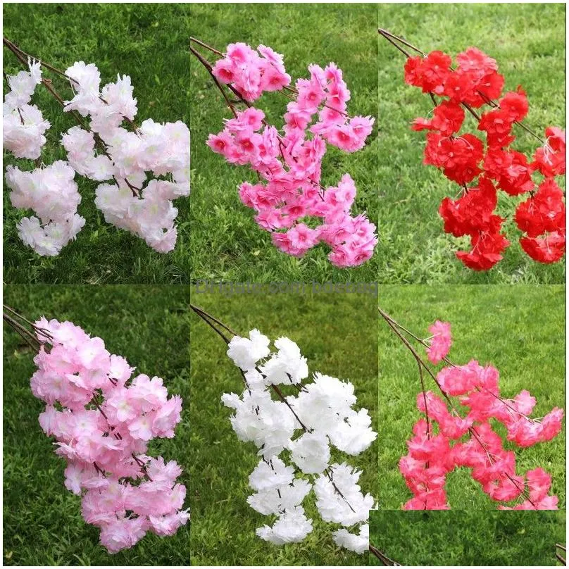 artificial cherry blossom flowers long stem simulation sakura branches flower for home wedding party decoration