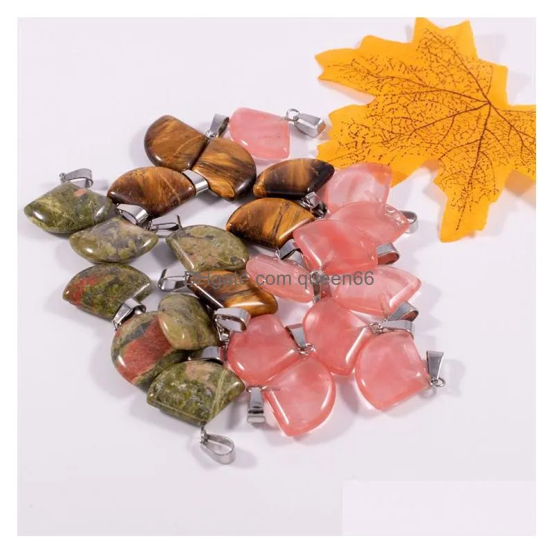 natural crystal rose quartz tigers eye stone charms fan shape pendant for diy earrings necklace jewelry making acc