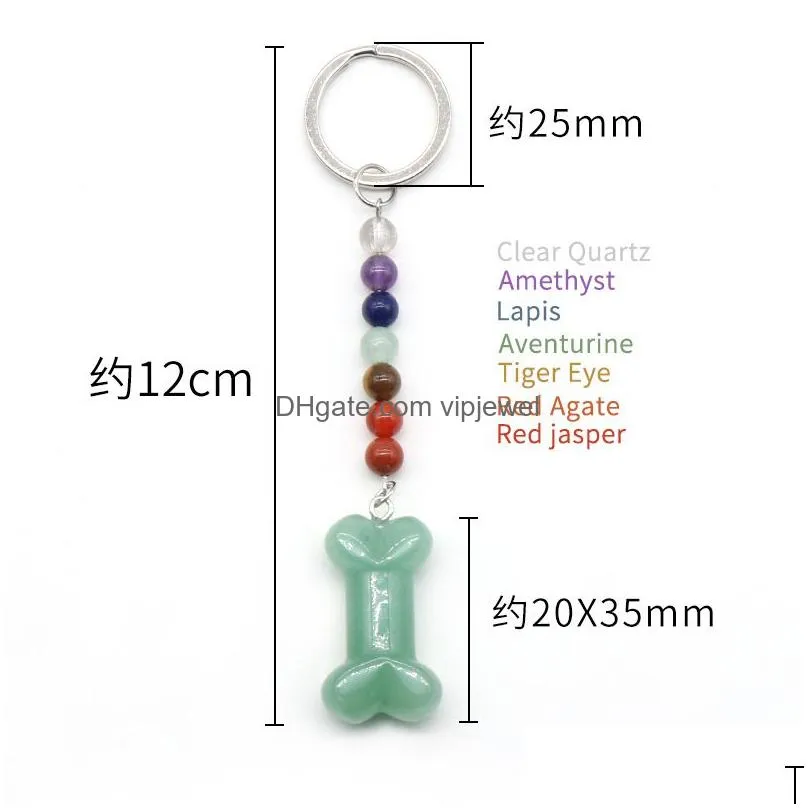 colorful carving engraved bone key rings 7 colors chakra beads chains stone charms keychains healing crystal keyrings for women men