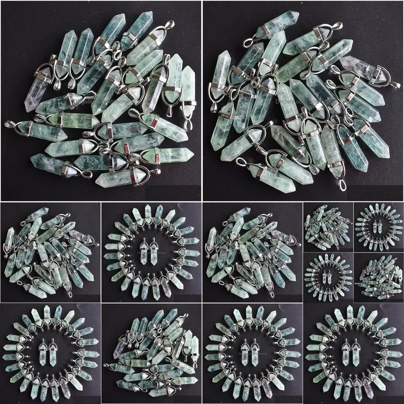 natural stone green fluorite stone crystal pillar charms chakra pendants for making accessories wholesale