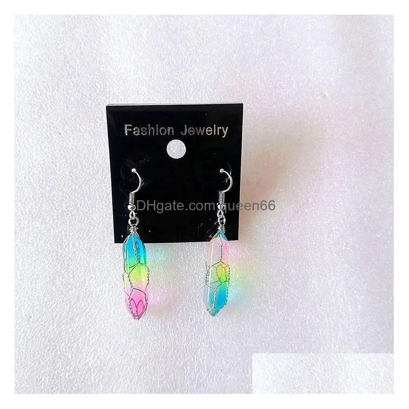 fashion wire wrap hexagon prism multi stone dangle earrings rose quartz healing crystal earings earring for women jewelry