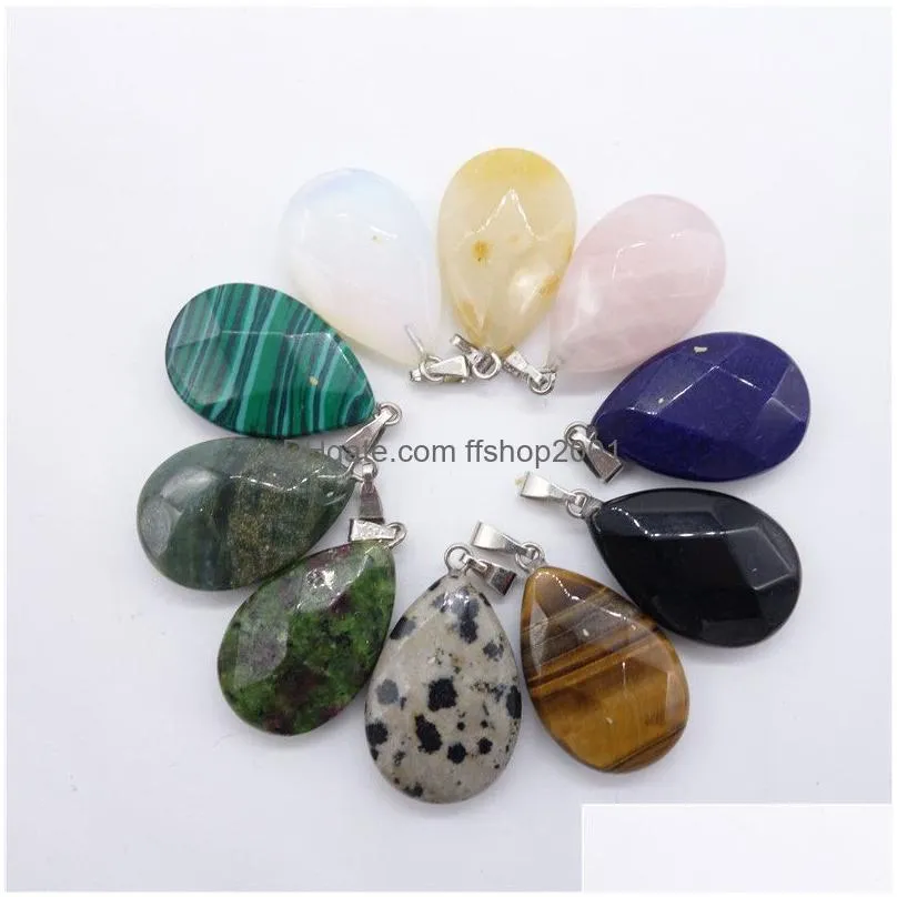 fashion assorted natural stone section water drop charm pendants for jewelry accessories making wholesale