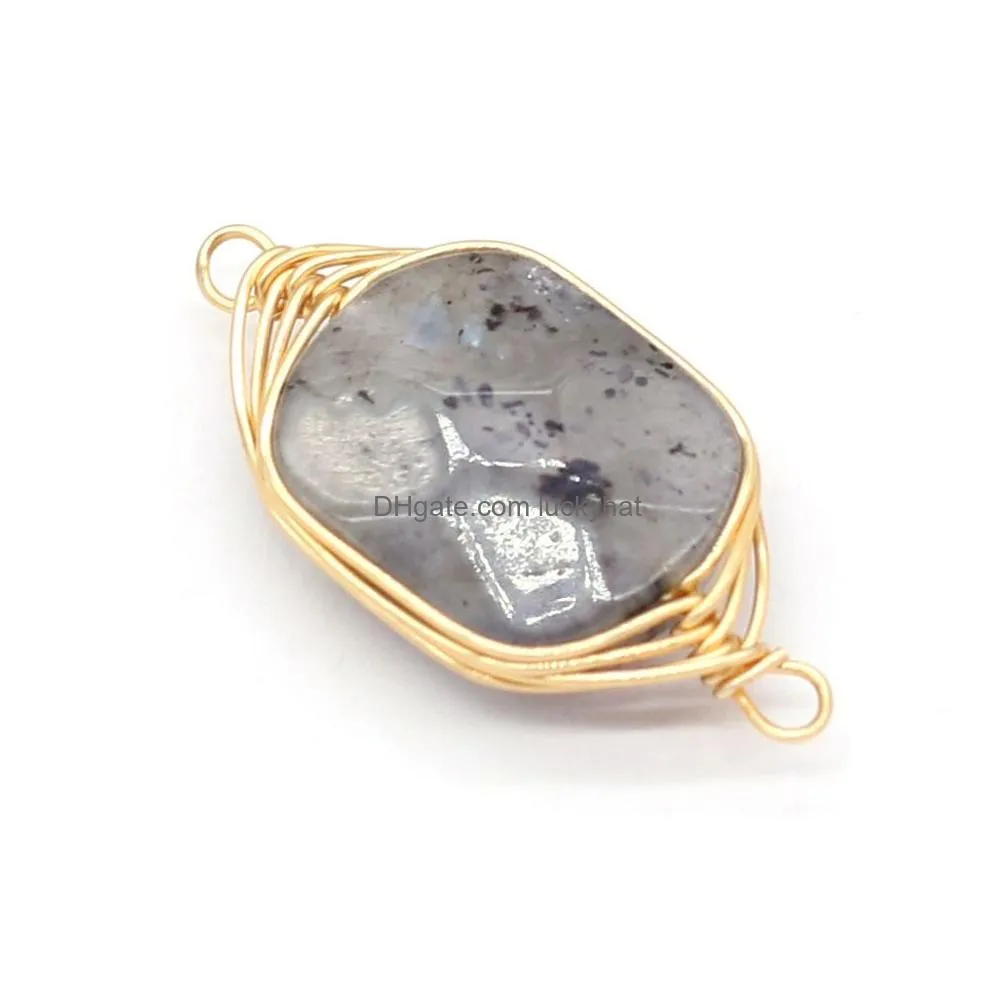delicate natural stone charms wrap rectangle rose quartz lapis lazuli turquoise opal pendant diy for bracelet necklace earrings jewelry making