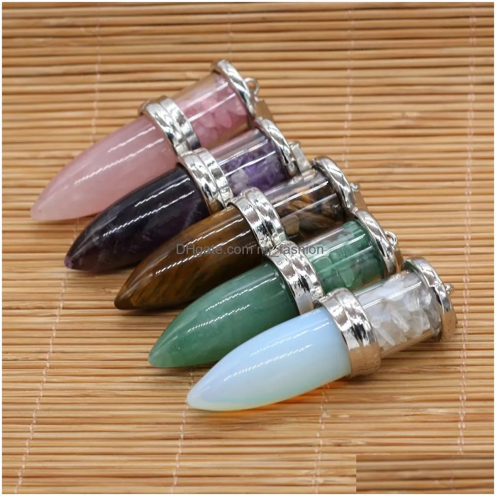 natural stone bullet shape chakra charms pendulum pendant rose quartz healing reiki crystal finding for diy necklaces women fashion jewelry