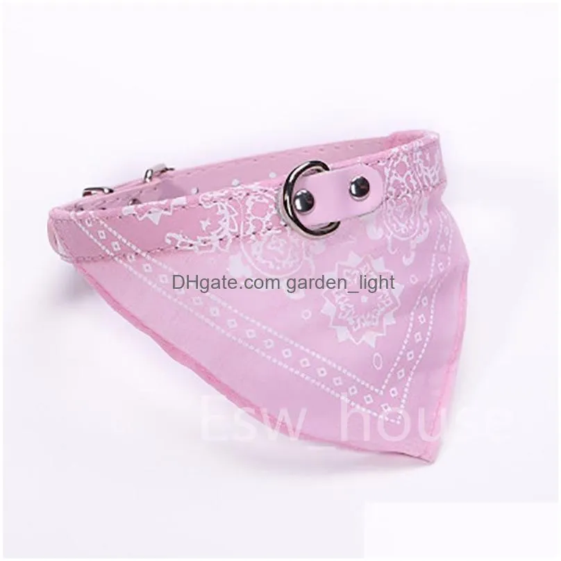 small dog bandana collars cat pet neckerchief pu collar with printed triangular scarf adjustable size dogs bandanas