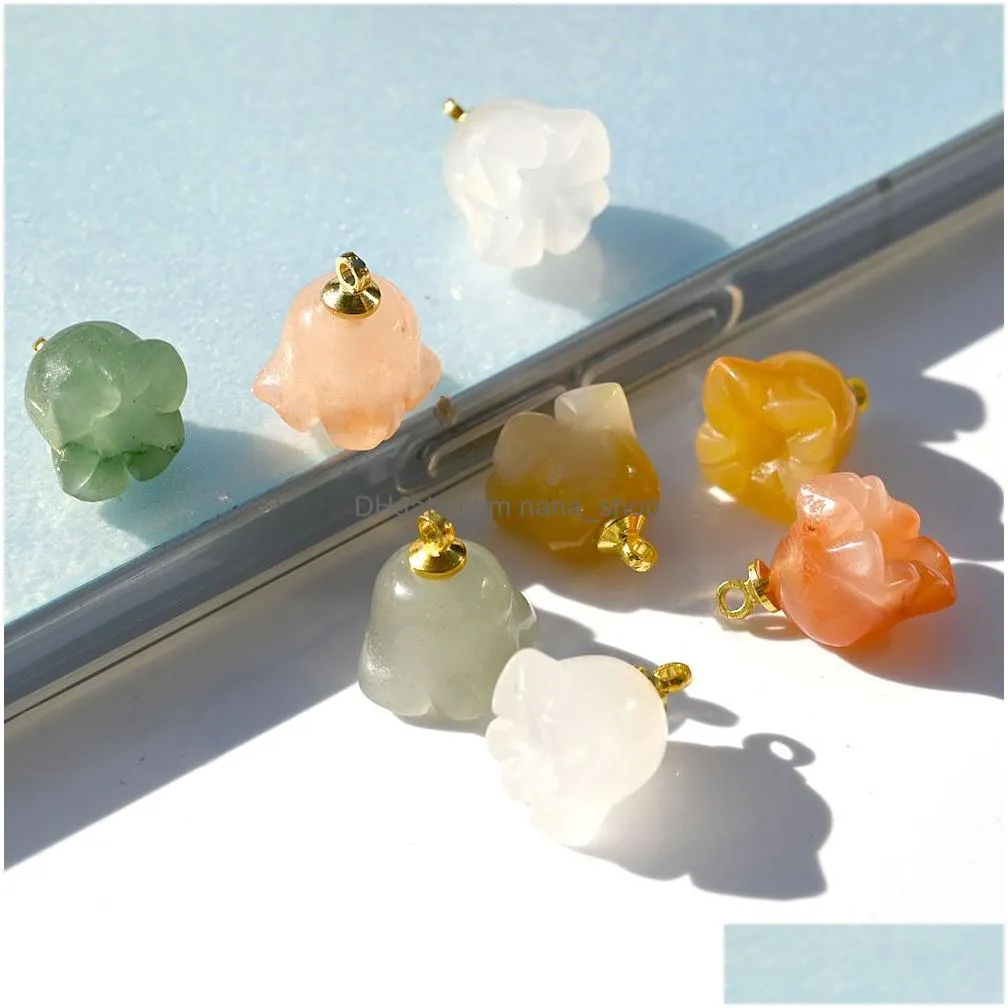 carved orchid flower bell shape pendant green yellow white jade stone charms mixed necklace jewelry accessories making wholesale