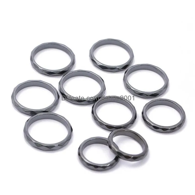 4mm band natural stone hematite rings black gallstone couple non-magnetic aneis health care radiation protection gift