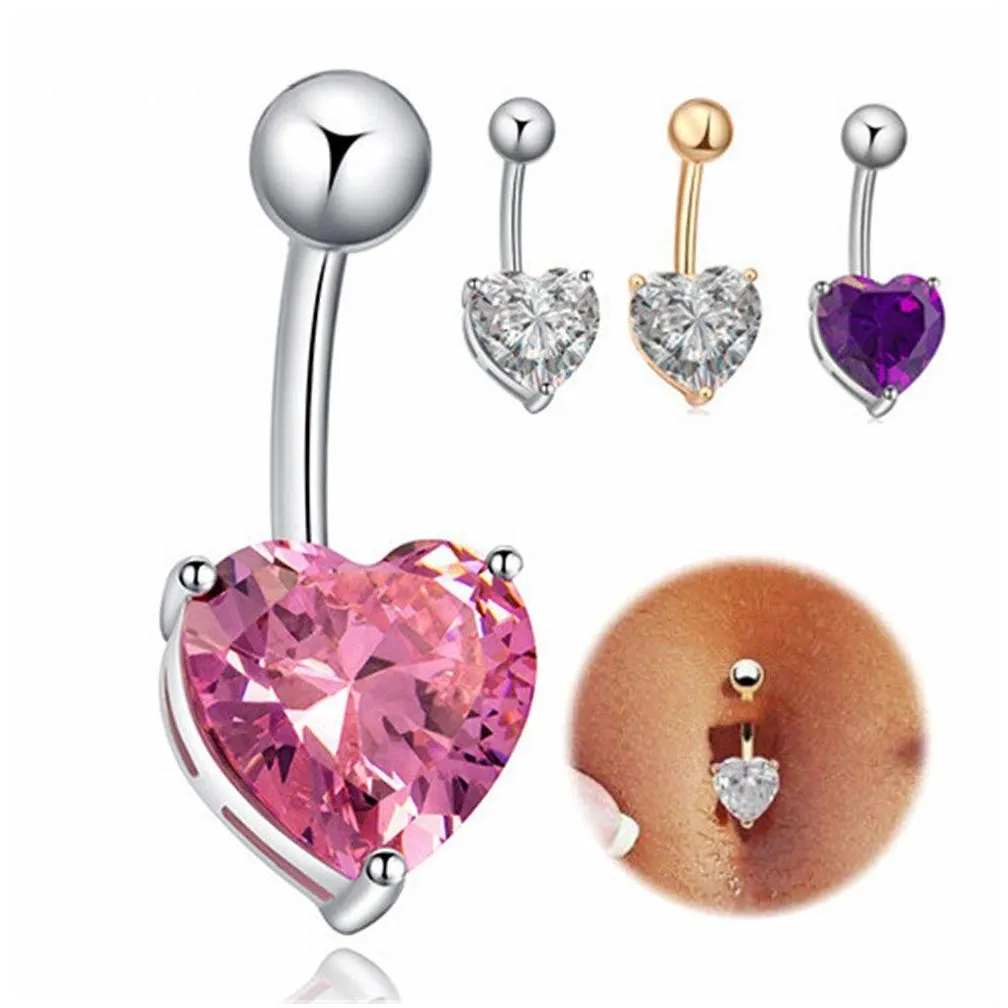 d0617 heart zircon belly navel ring clear 8mm shape 14 ga 10mm length