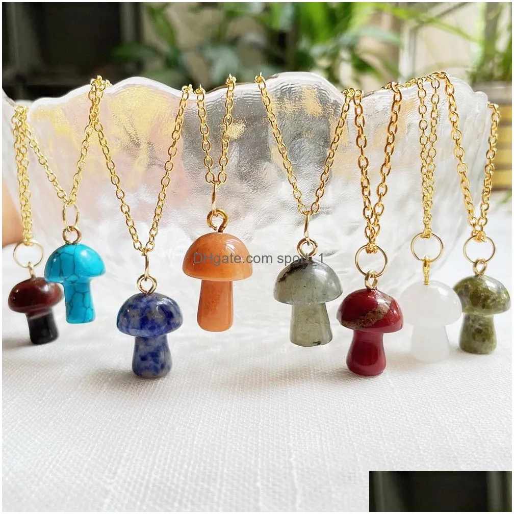 healing natural crystal pendant necklace lovely mushroom charm carnelian opal pink purple necklace fashion women jewelry