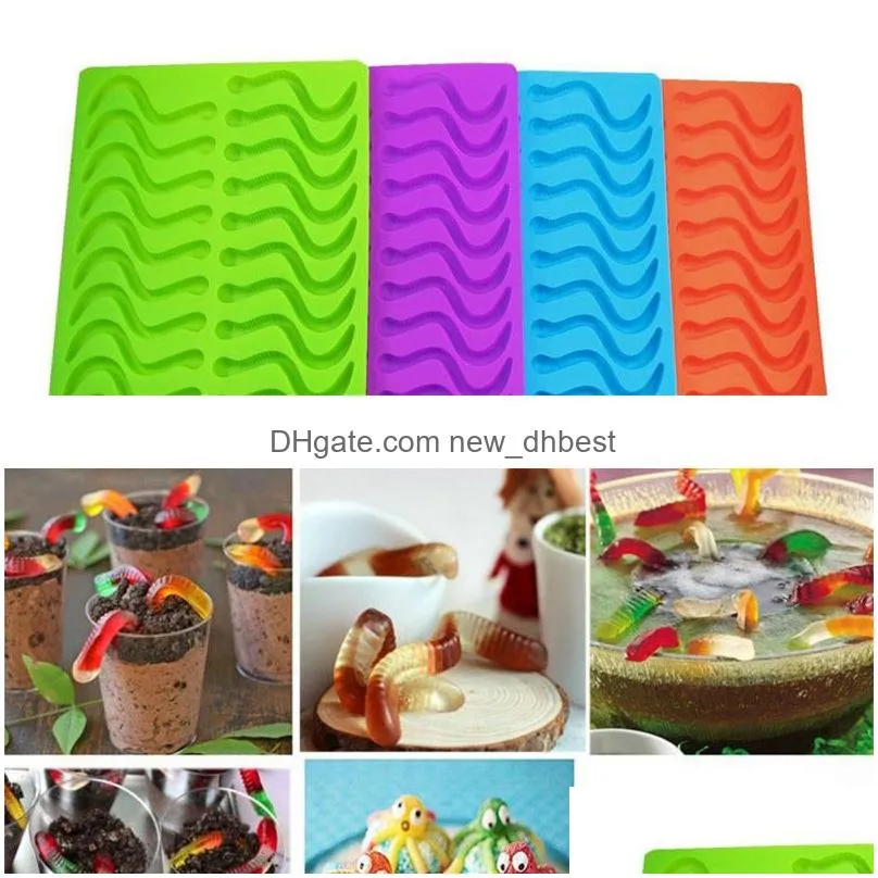 20 hole gummy snake worms mold silicone chocolate sugar candy jelly molds ice tube tray mold baking cake tools