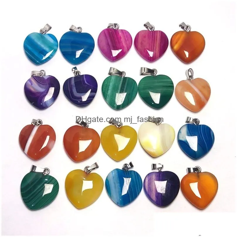 natural stone stripe agate heart shape charm pendant crystal healing gemstone earring necklace for jewelry making