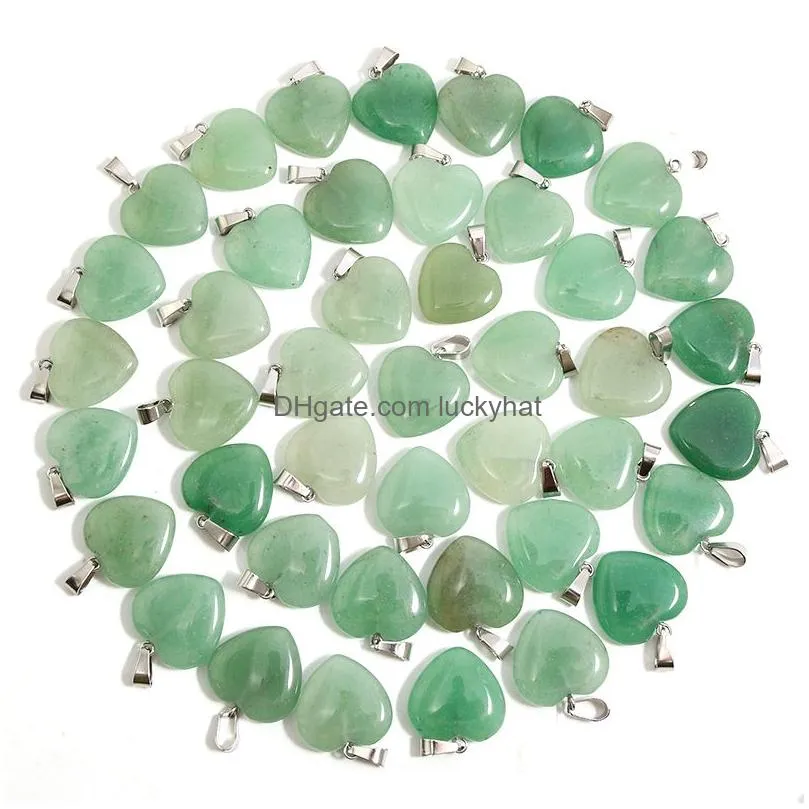 natural stone necklace heart pendants green aventurine gemstone charms 20mm for women charms diy jewelry making accessories wholesale