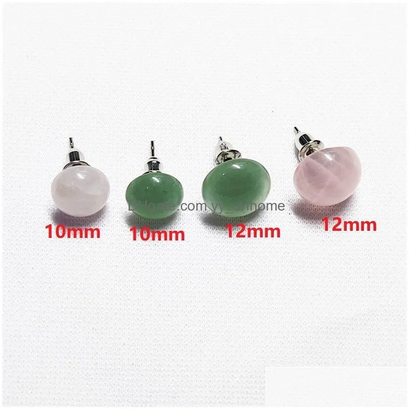 trendy 10mm 12mm natural stone mix round beads stud earrings for women fashion cute small wholesale