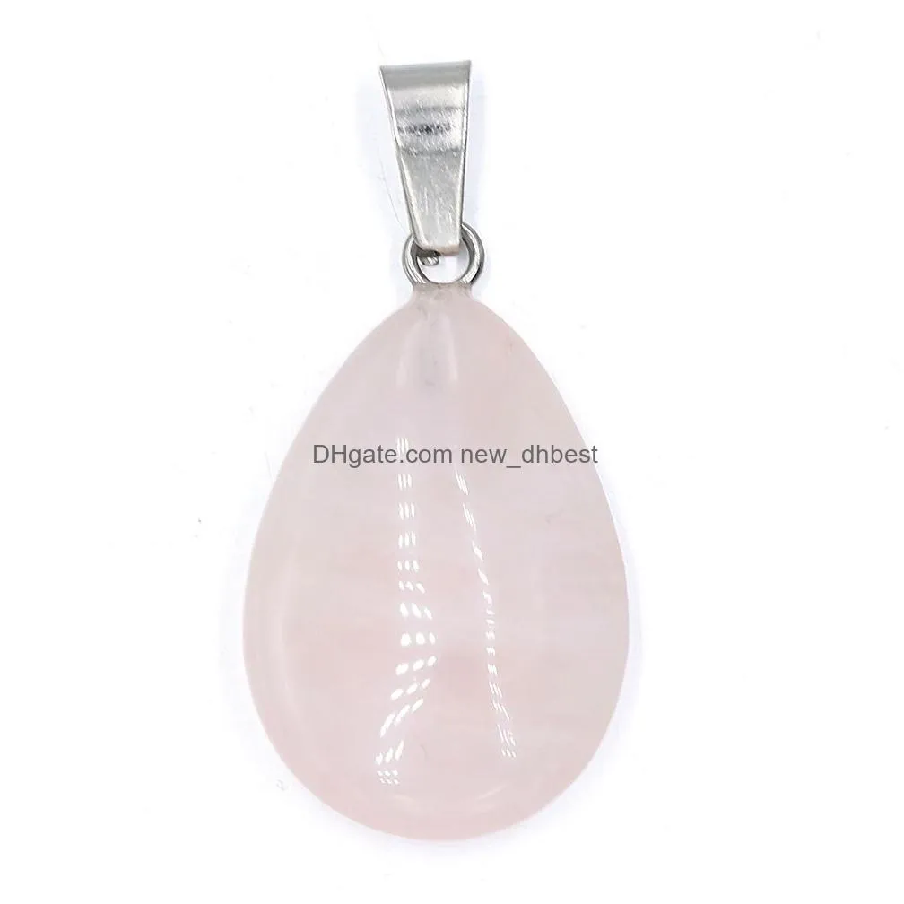 natural stone charms waterdrop pendant rose quartz healing reiki crystal diy necklace earrings women fashion jewelry finding 16x24mm