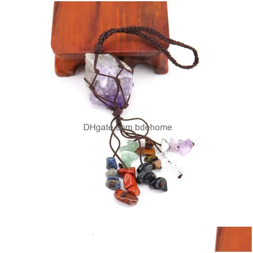 fashion hand-woven natural stone charms 7 chakras crystal rough tassel hang pendants car rearview mirror pendant pendant bag